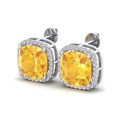 12 ctw Citrine & Micro Pave Halo VS/SI Diamond Earrings 18k White Gold