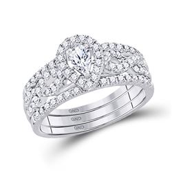 14kt White Gold Womens Pear Diamond 3-Piece Bridal Wedding Engagement Ring Band Set 7/8 Cttw