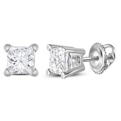 14kt White Gold Unisex Princess Diamond Solitaire Stud Earrings 1/2 Cttw