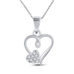 Sterling Silver Womens Round Diamond Heart Pendant 1/20 Cttw