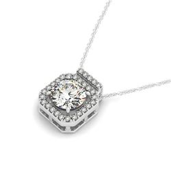 0.7 ctw Certified SI Diamond Halo Necklace 14k White Gold