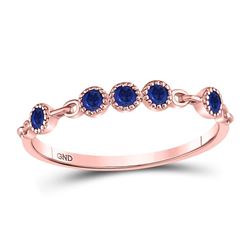 10kt Rose Gold Womens Round Blue Sapphire Dot Stackable Band Ring 1/5 Cttw