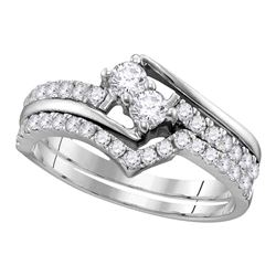 10kt White Gold Womens Diamond 2-stone Bridal Wedding Engagement Ring Band Set 1/2 Cttw