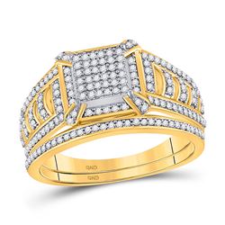 10kt Yellow Gold Womens Diamond Square Cluster Bridal Wedding Engagement Ring Band Set 1/2 Cttw