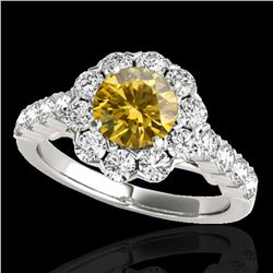 3 ctw Certified SI/I Fancy Intense Yellow Diamond Halo Ring 10k White Gold