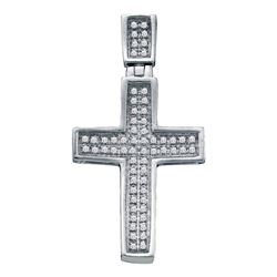 10kt White Gold Womens Round Diamond Cross Pendant 1/6 Cttw