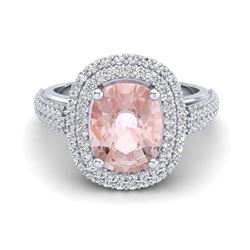 3.25 ctw Morganite & Micro Pave VS/SI Diamond Ring 18k White Gold