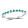 Image 1 : 10kt White Gold Womens Round Emerald Square Dot Stackable Band Ring 1/5 Cttw