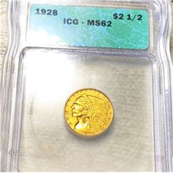 1928 $2.50 Gold Quarter Eagle ICG - MS62