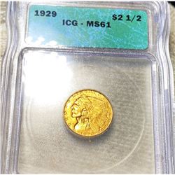 1929 $2.50 Gold Quarter Eagle ICG - MS61