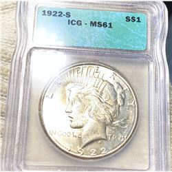 1922-S Silver Peace Dollar ICG - MS61