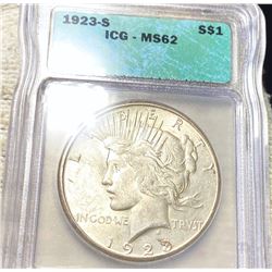 1923-S Silver Peace Dollar ICG - MS62