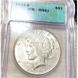 1922-S Silver Peace Dollar ICG - MS61