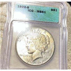 1922-S Silver Peace Dollar ICG - MS61