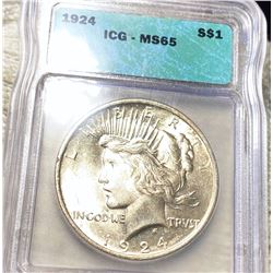 1924 Silver Peace Dollar ICG - MS65
