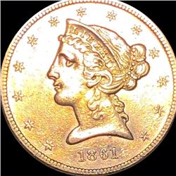 1861 $5 Gold Half Eagle CHOICE PROOF **RARE**