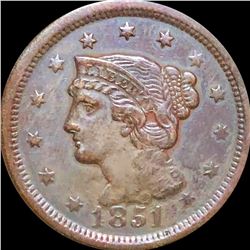 1851 Braided Hair Large Cent ABOUT UNC