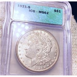 1921-S Morgan Silver Dollar ICG - MS62