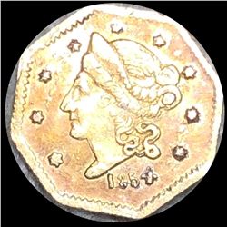 1854 Octagonal $2 Gold Piece ABOUT UNC