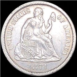 1871-CC Seated Liberty Dime CLOSELY UNC