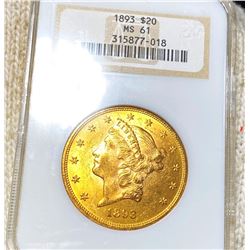 1893 $20 Gold Double Eagle NGC - MS61