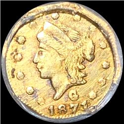 1871 Octagonal Gold 25c ABOUT UNCIRCULATED