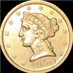 1850-D $5 Gold Half Eagle CLOSELY UNCIRCULATED