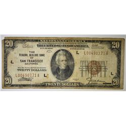 1929 $20 FEDERAL RESERVE BANK OF SAN FRANCISCO
