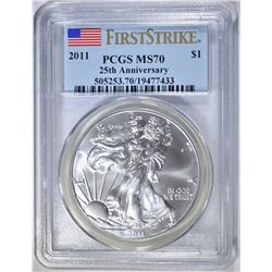 2011 AMERICAN SILVER EAGLE, PCGS MS-70