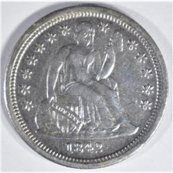 1842 SEATED LIBERTY DIME AU
