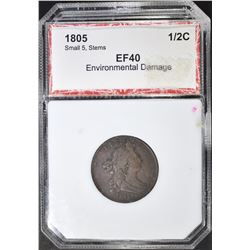 1805 DRAPED BUST HALF CENT, EF -SEE DETAILS!!!!