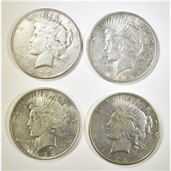 LOT OF 4 PEACE DOLLARS: