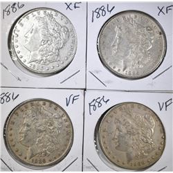 4 1886 MORGAN DOLLARS