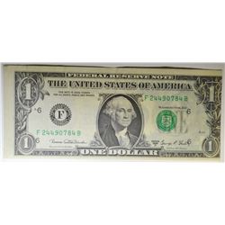 1969 D $1 FEDERAL RESERVE NOTE PRINTING ERROR