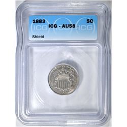 1883 SHIELD NICKEL, ICG AU-58