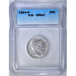 1894-O BARBER QUARTER ICG MS-62