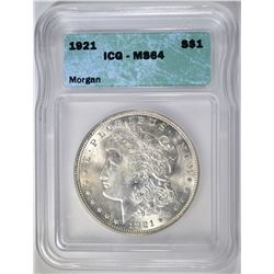 1921 MORGAN DOLLAR, ICG MS-64