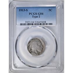 1913-S BUFFALO NICKEL TYPE 2, PCGS G-4