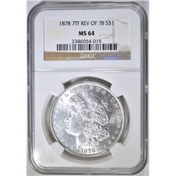 1878 7TF REV OF 78 MORGAN DOLLAR, NGC MS-64