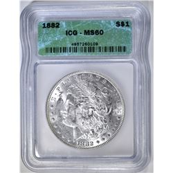 1882 MORGAN DOLLAR, ICG MS-60