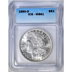 1890-O MORGAN DOLLAR, ICG MS-61