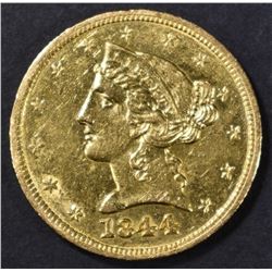 1844 $5 GOLD LIBERTY AU/BU