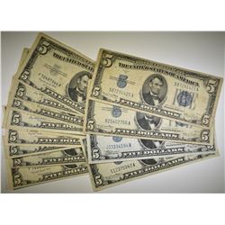 4-1934 &  9-1953 $5 SILVER CERTS VERY NICE CIRC