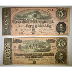 1864 $5 & $10 CONFEDERATE NOTES