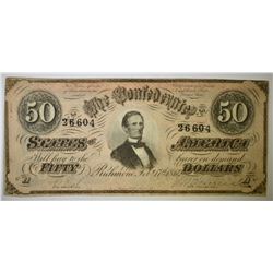 1864 $50 CONFEDERATE NOTE