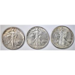 1939-D, 43-S, 44-D WALKING LIBERTY HALVES AU