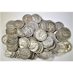 100-MIXED DATE CIRC MERCURY DIMES