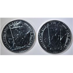 2-BU 2015 BRITISH BRITANNIA 1oz SILVER COINS