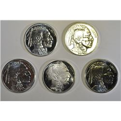 5 ONE OUNCE .999 SILVER BUFFALO/INDIAN ROUJNDS