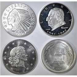 4-DIFFERENT ONE OUNCE .999 SILVER ROUNDS
